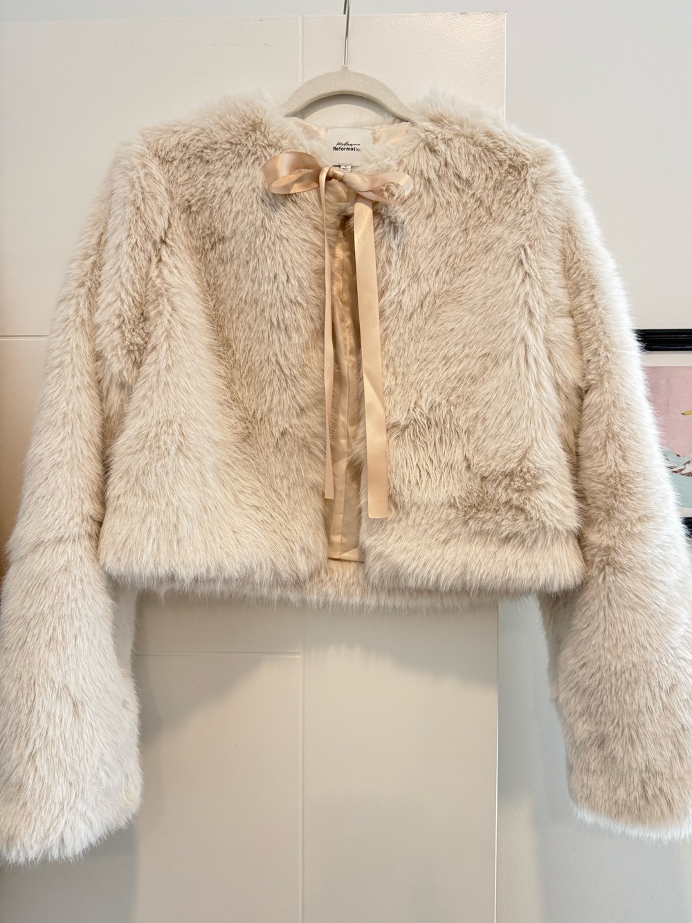 Reformation x Kacey Musgraves Faux Fur Cropped Jacket in Cream